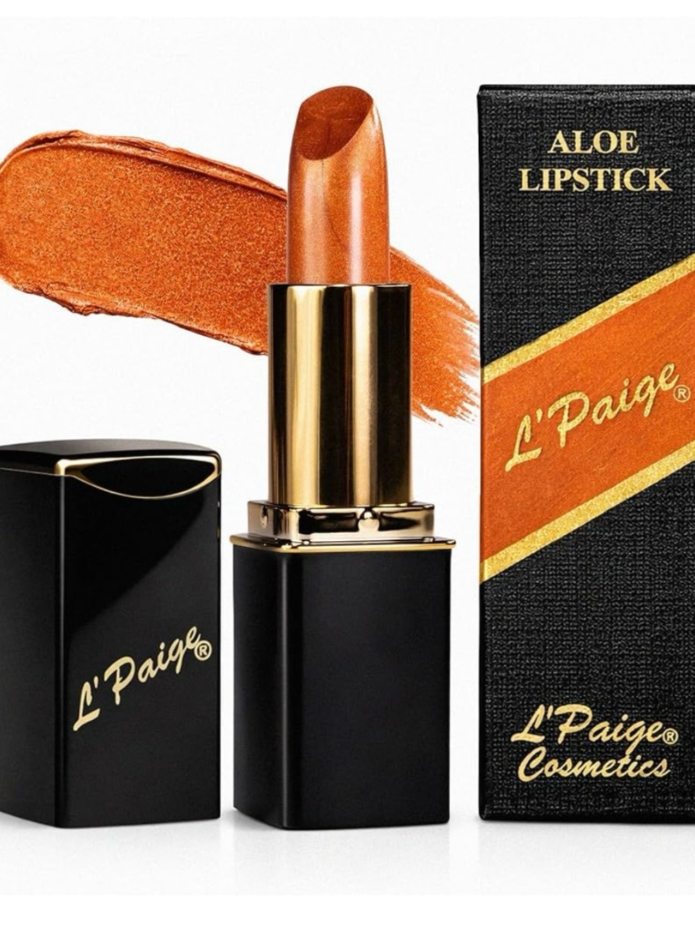 L'Paige Frosted Copper Lipstick | Metallic Shimmer Lip Color | Aloe Vera Moist